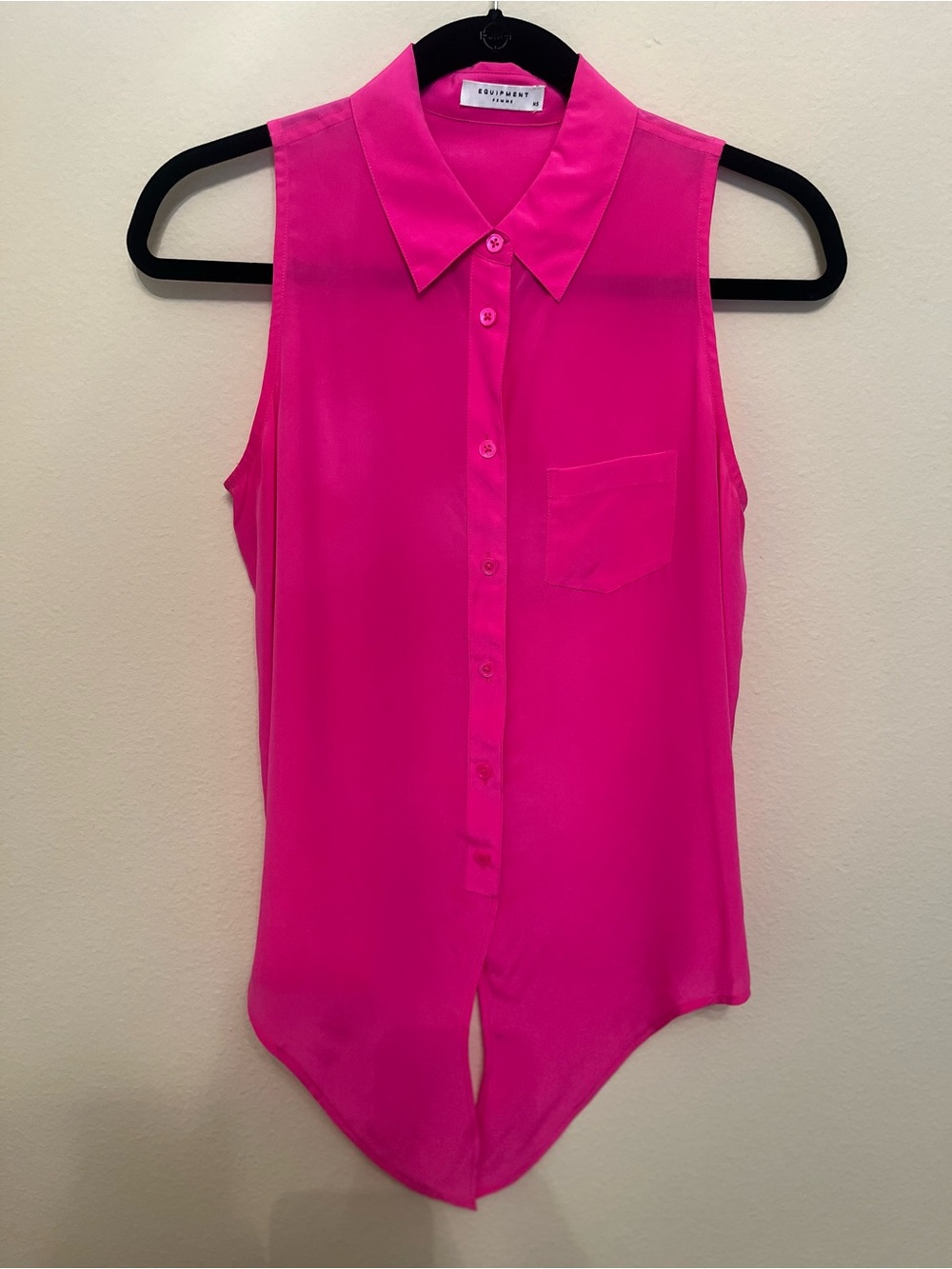 Equipment Signature Sleeveless Button-Down Blouse in Hot Pink -waist-tie option